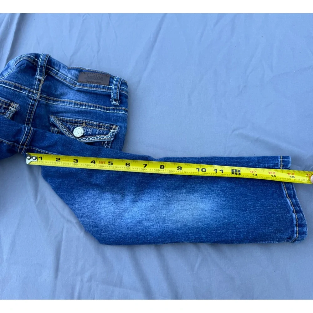Justice Girls Premium Jeans Dark Wash Sequin Rhinestone Embellished Size 7R Blue